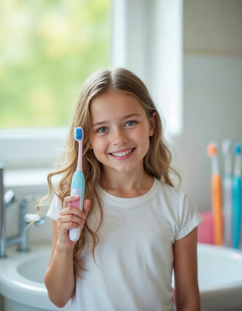 Devojčica sa električnom četkicom za zube